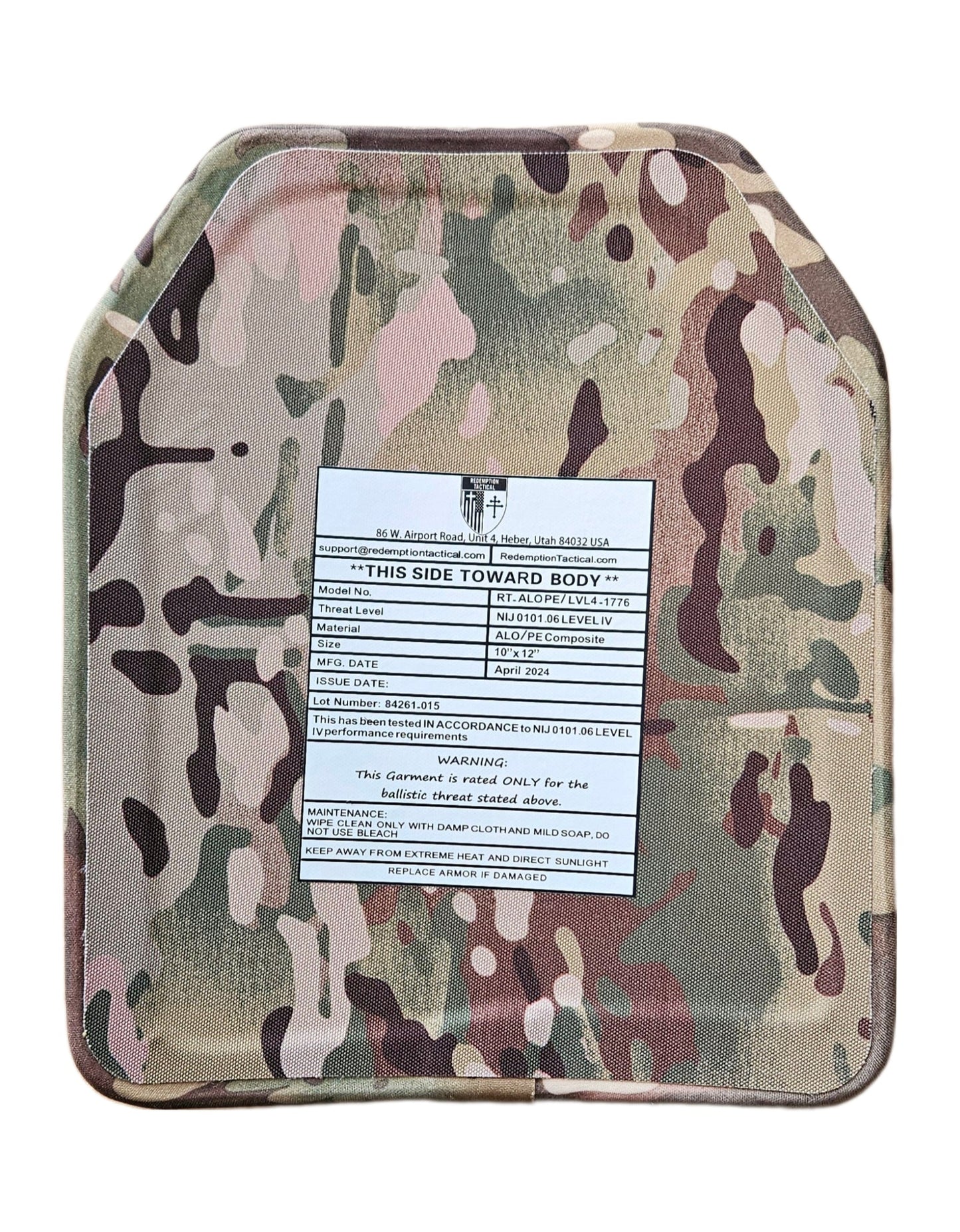Level IV Ballistic Front or Back Plate