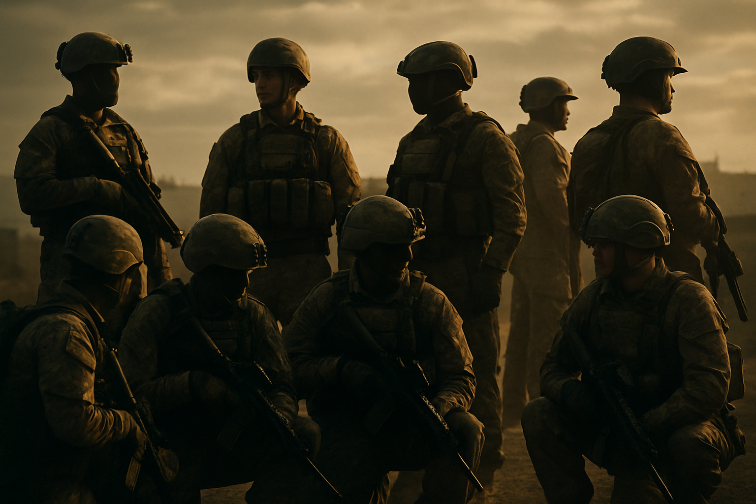 band of brothers style modern group picture with faces not visible